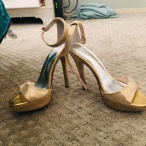 Gold open-toe dress heels